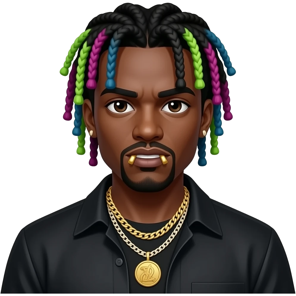 fully neon colored dreadlock hair black skin gangster wearing gang chains and gold grills emoji