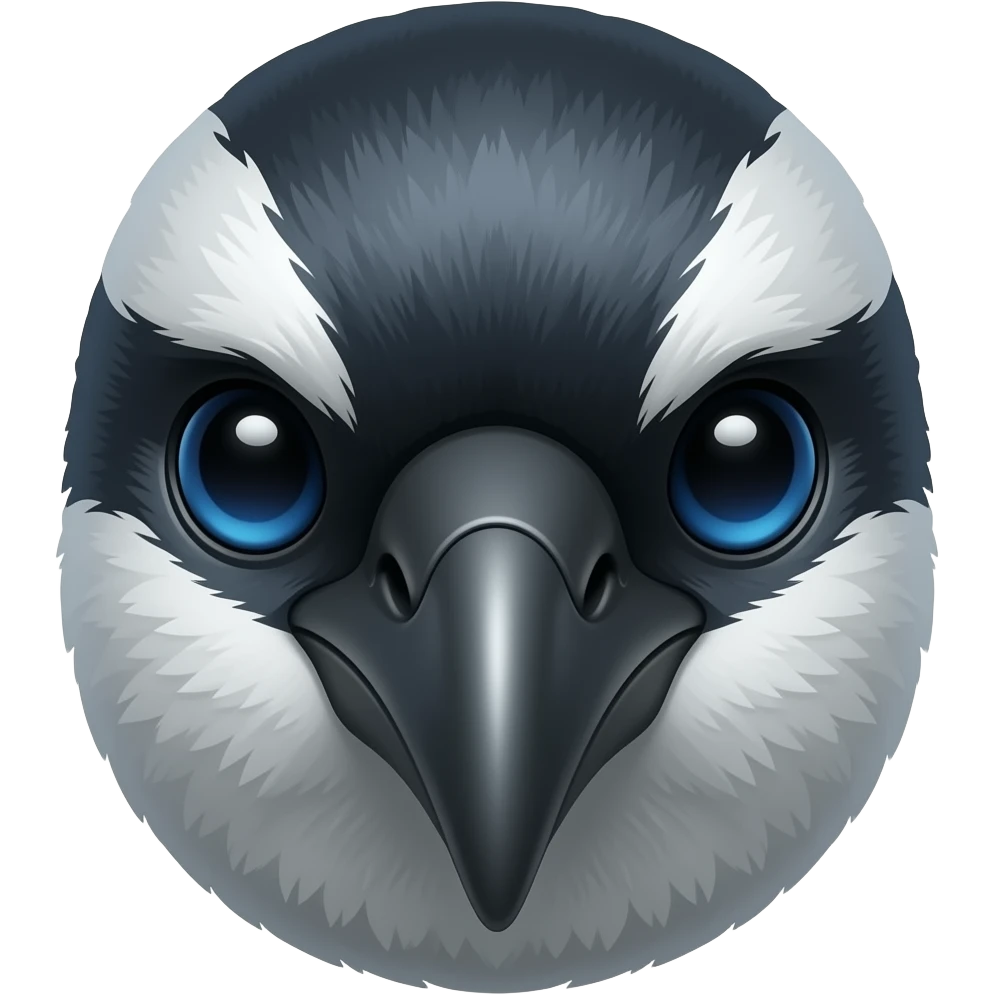 A robotic cyborg magpie head emoji