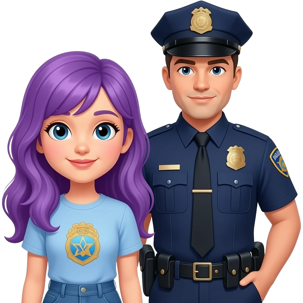 GIRL WITH LONG PURPLE HAIR with police emoji