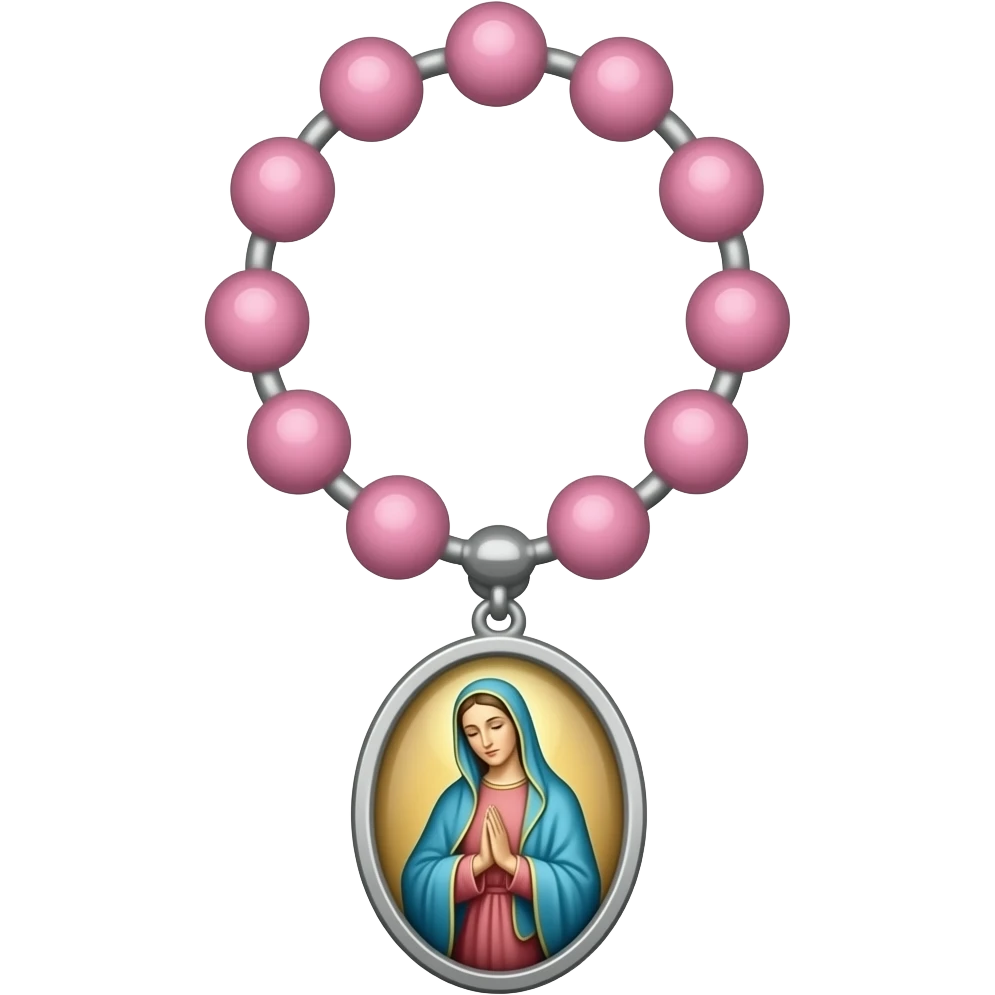 pink rosary with saint mary emoji