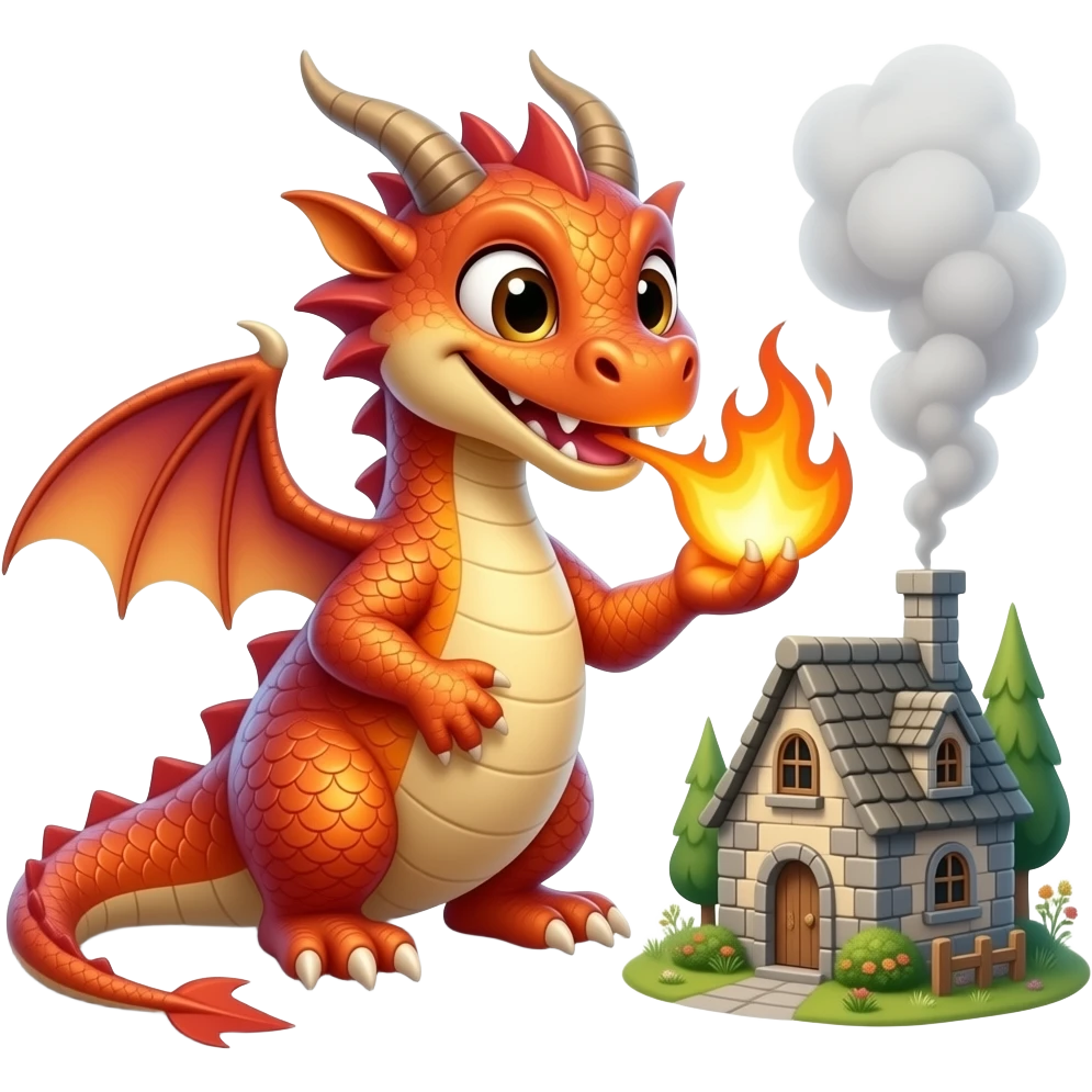 dragon cute but burning a villige emoji