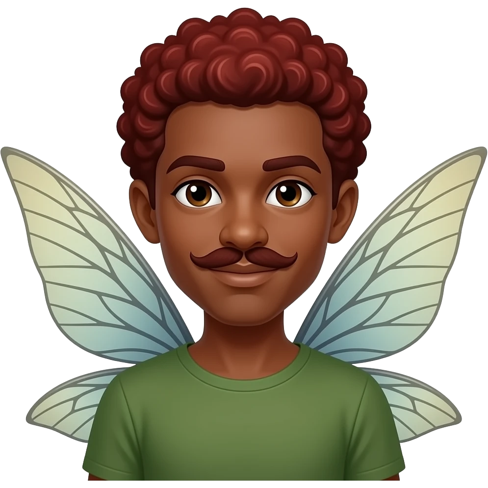 black skinned man fairy with curly red hair and mustache and big wings emoji