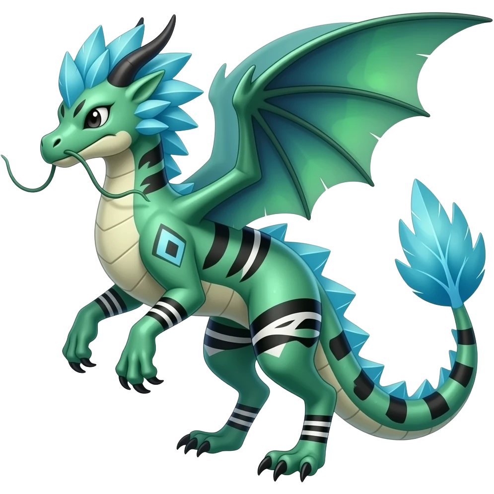 scaly shiny frilled feathery raptorik finned patterned tribal-patterned digitigrade quadrupedal Vaporeon-Salandit-Glaceon-hybrid with long thin dragon whiskers emoji