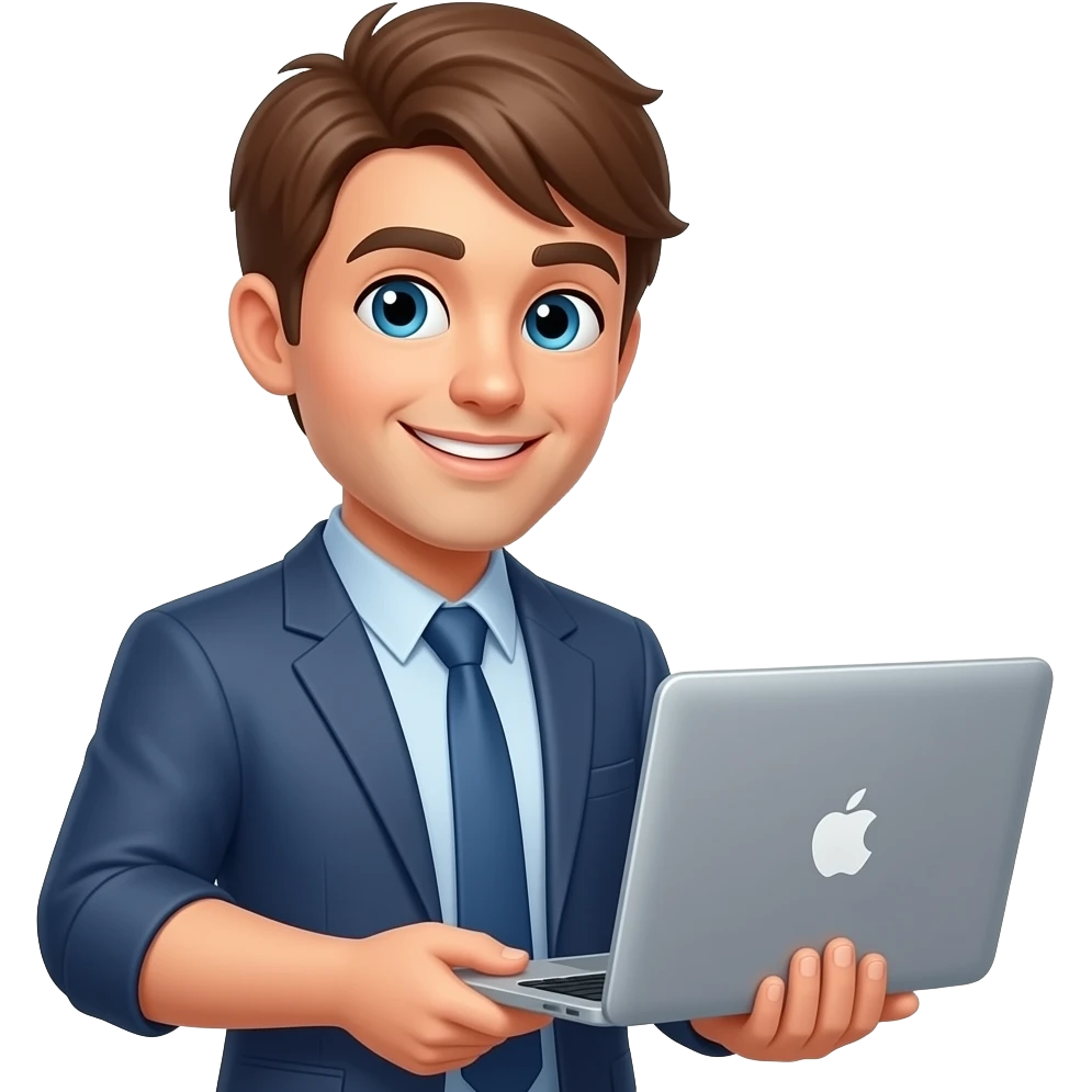 empleado con macbook satisfecho emoji