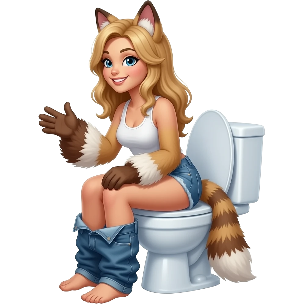 Female bird furry person woman,smile,sit on toilet,fursona,pants down,side view emoji