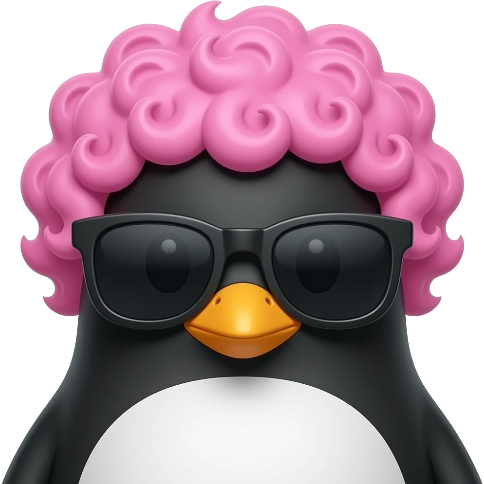pink curly haired black penguin with sunglassess, just face emoji