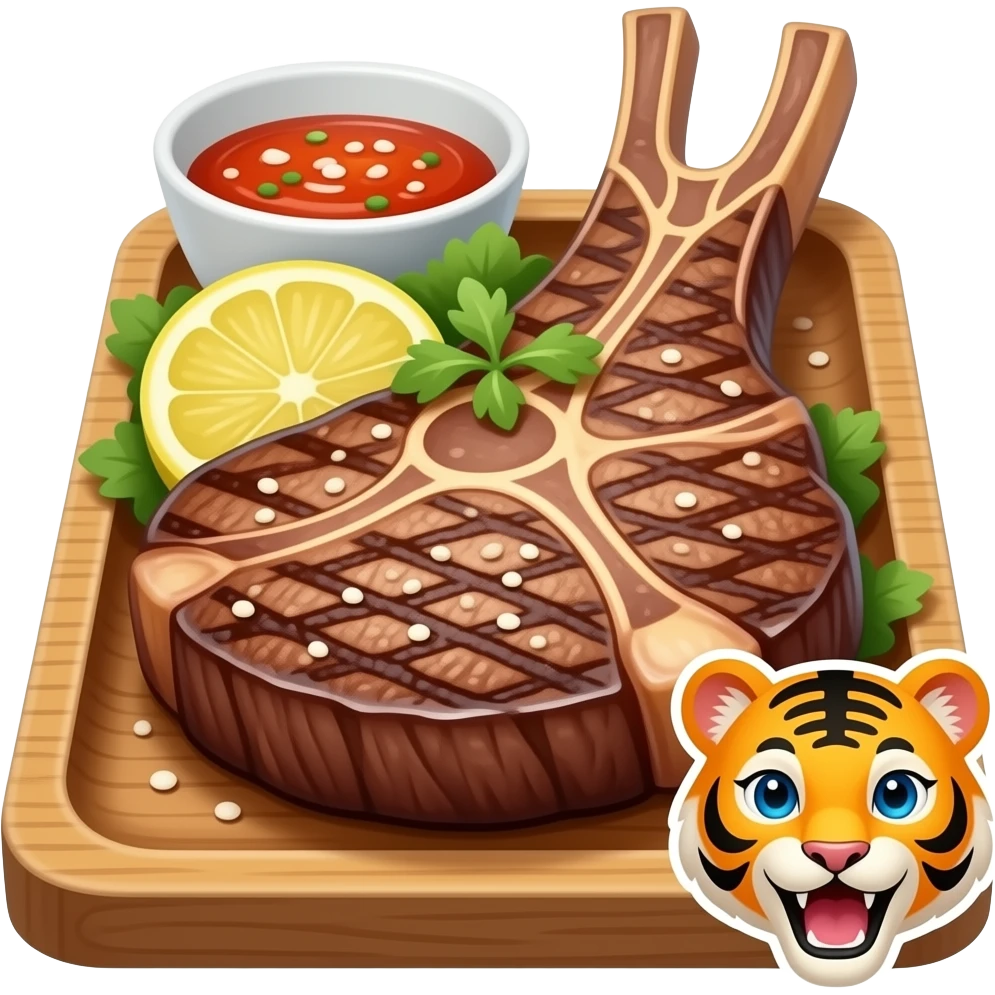 a tray of steaks with a tiger sticker on it emoji