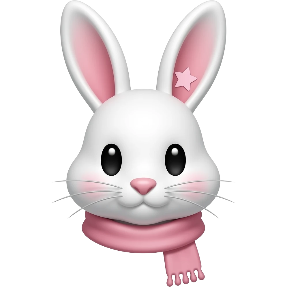 오른쪽 귀 아래에 별이 있는 연분홍색 목도리를 한 흰색 토끼 얼굴 emoji