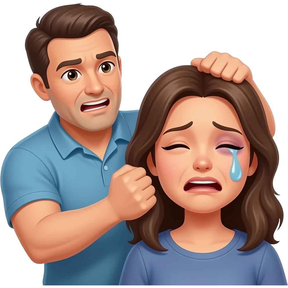 Adult Man beating the shit out of an adult woman with a bruised eye who is crying emoji