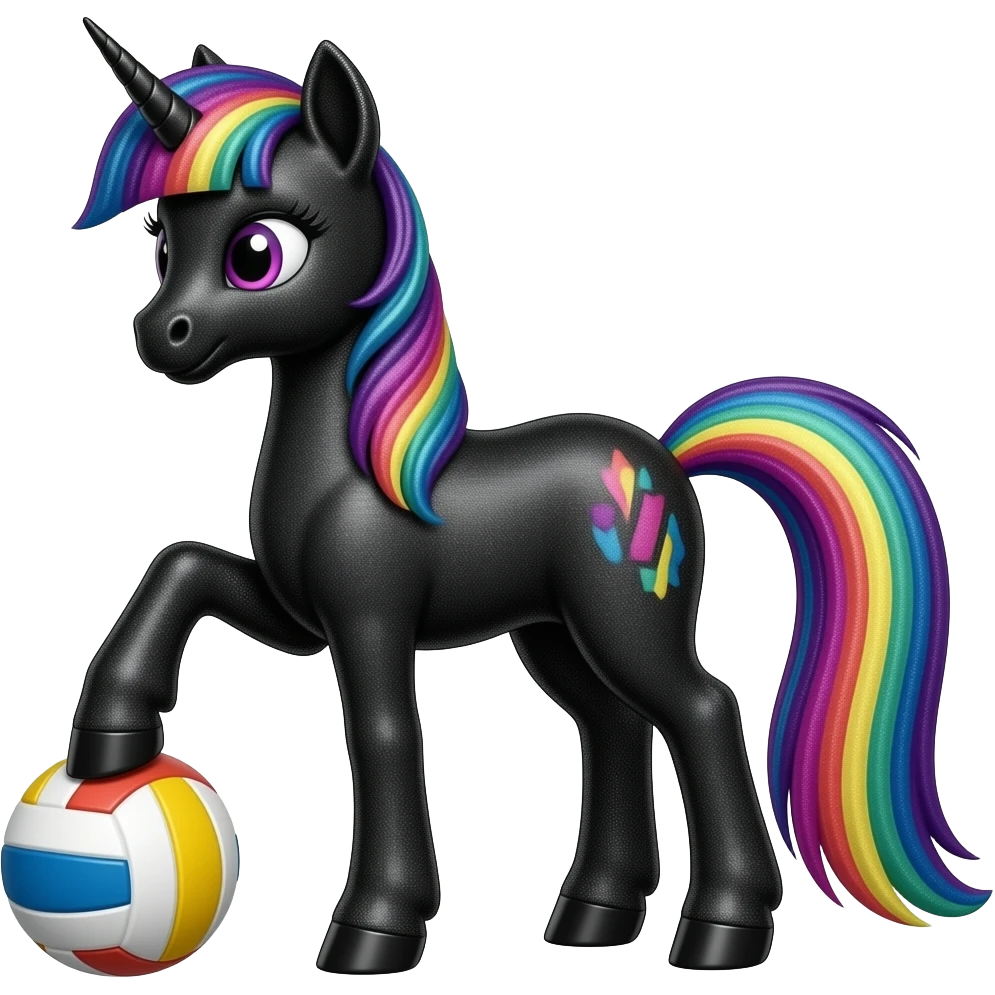 make a black glitter alicorn with a rainbow volleyball under one of its hoove emoji