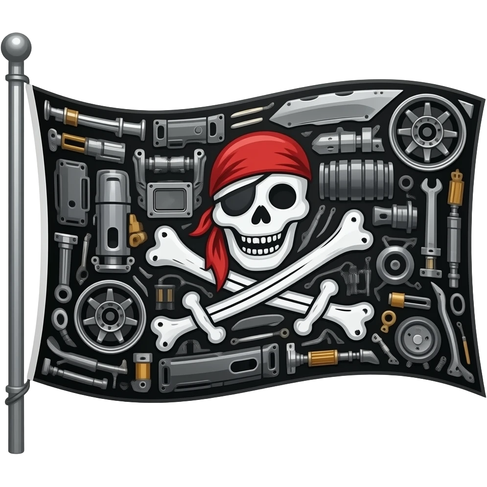 pavillon de pirate avec des piece de voiture realiste avec une nissan gtr 34 emoji
