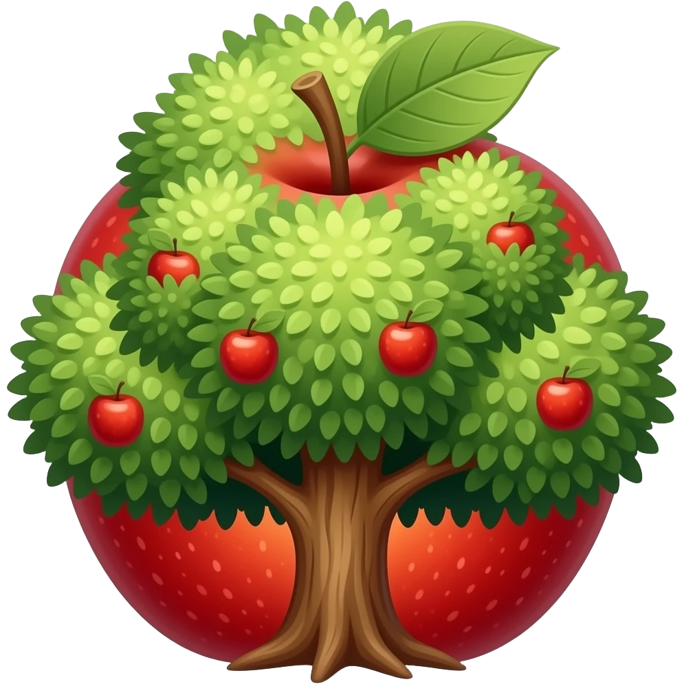 Create high-quality glossy emojis with a vibrant modern style.Make the emojis look premium, shiny, and eye-catching with bright highlights, smooth gradients, soft reflections, and glowing details. apple tree  emoji emoji