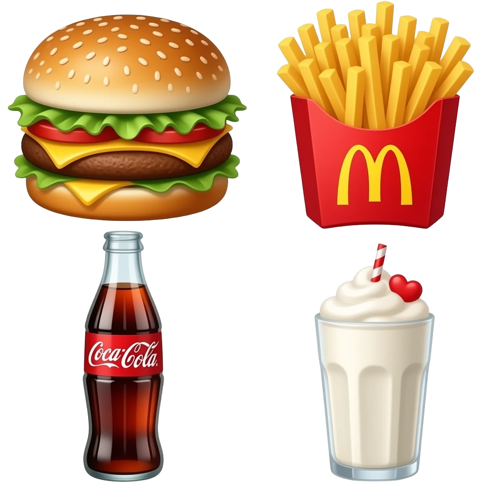 Faz o Big Mac a batata frita e a coca-cola e também milk shake emoji ...