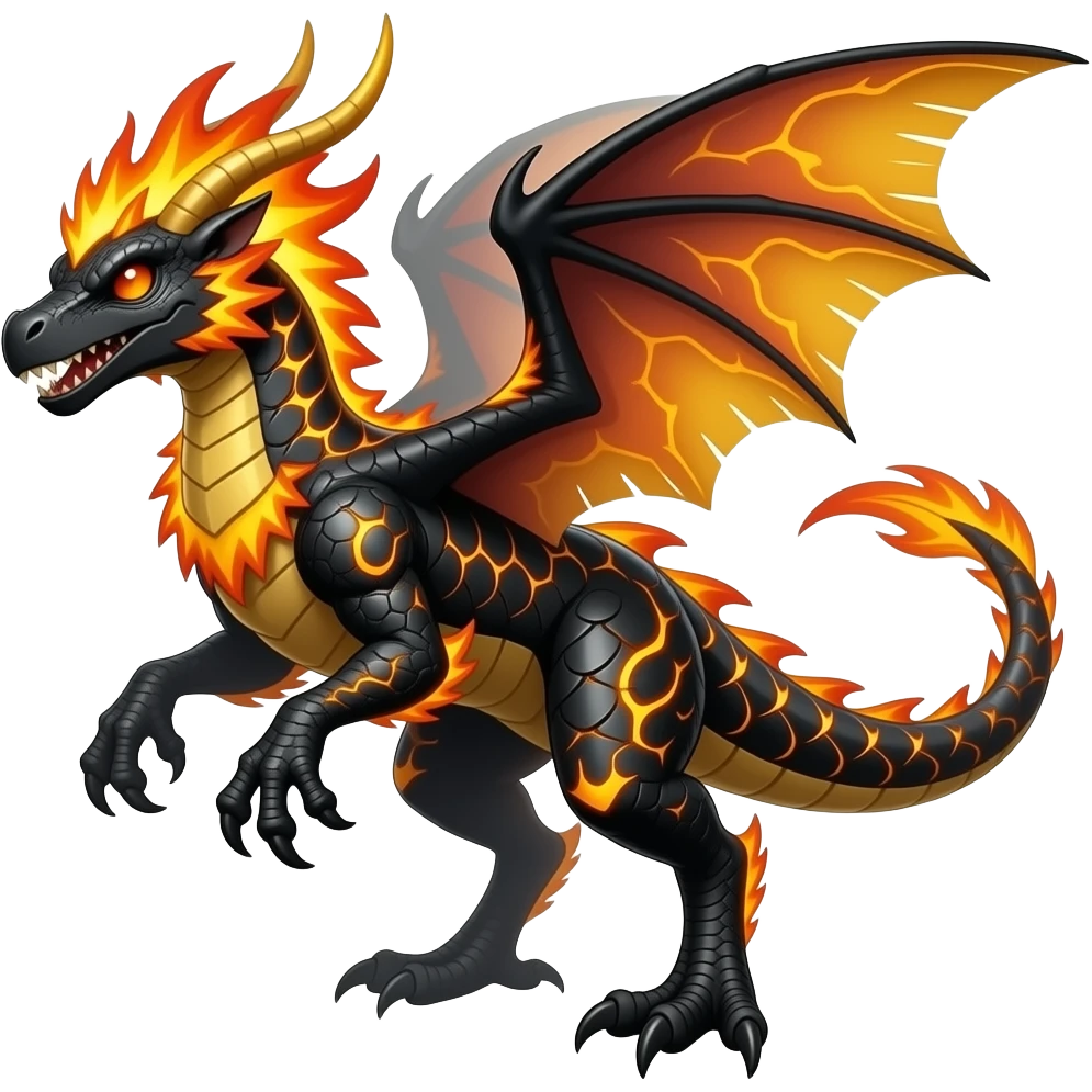 Shiny edgy cool badass fiery gold volcanic Raptorik feathery spicy Furry scaly oily black with neon-markings Salandit-Salamence-Ekans-Seviper-Rapidash-Salazzle-Fakemon-hybrid emoji
