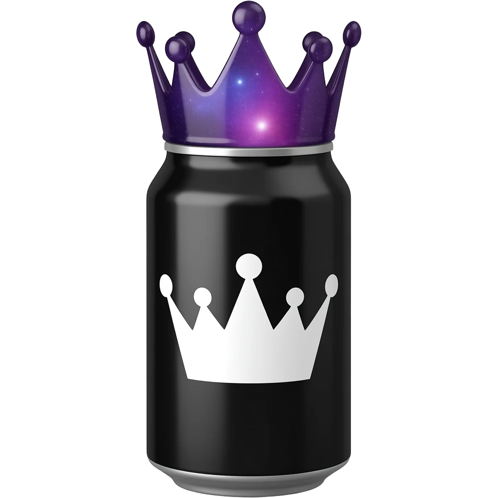 Can you make a black can with add a black and white crown and a purple galaxy crown on its head emoji