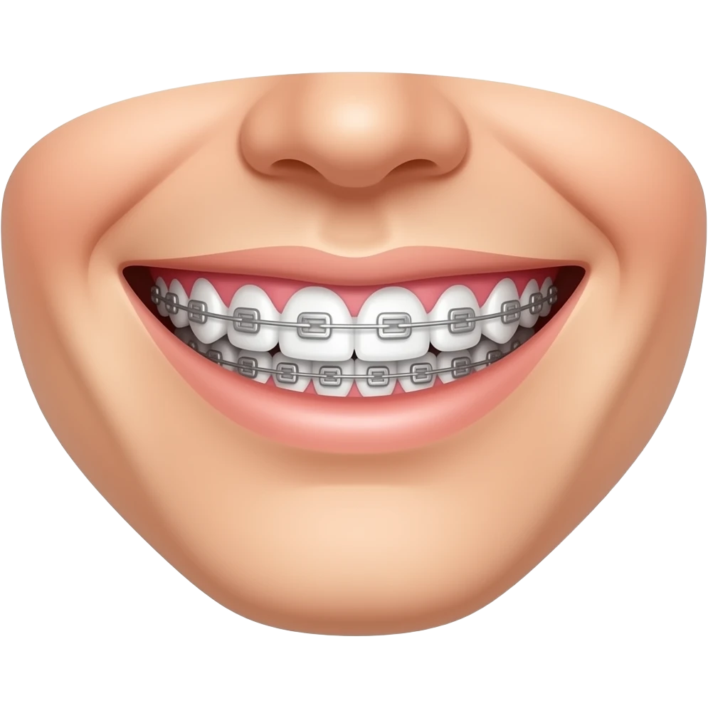 Smile with top and bottem death with braces but make it pink color emoji