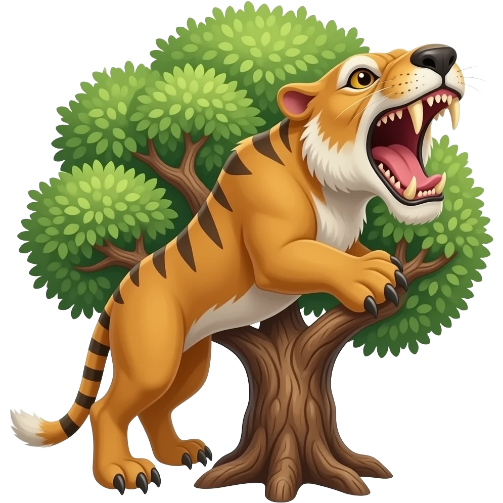 Smilodon roars in a tree emoji