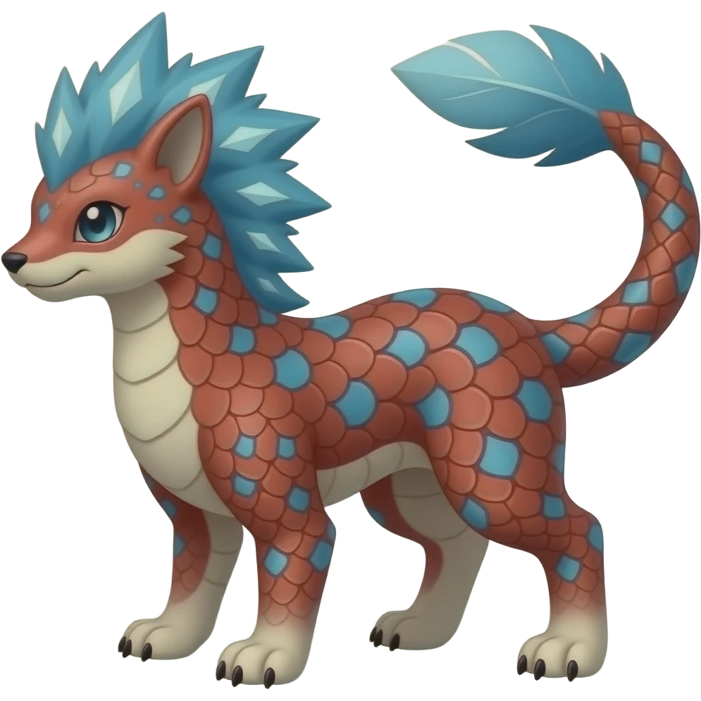 scaly shiny feather-maned spiky patterned tribal-patterned digitigrade quadrupedal Red and blue Vaporeon-Salandit-Glaceon-hybrid emoji