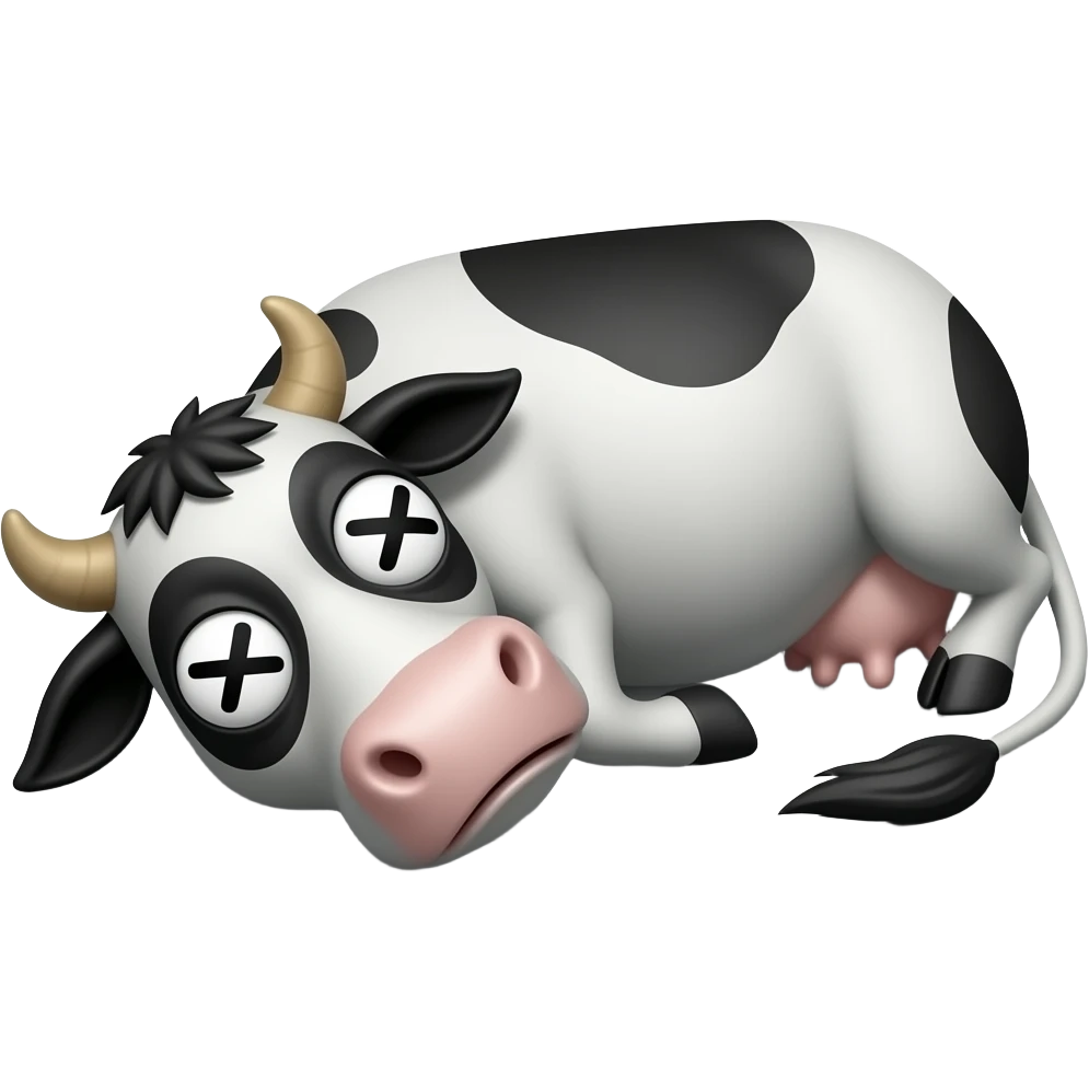 vaca muy muy flaca con equis en los ojos acostada en el piso como cansada y sin vida emoji