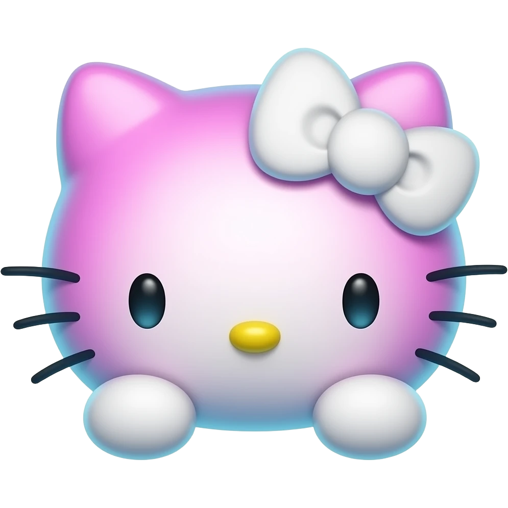 Neon pink blue and hello Kitty head with white bow with with front paws emoji