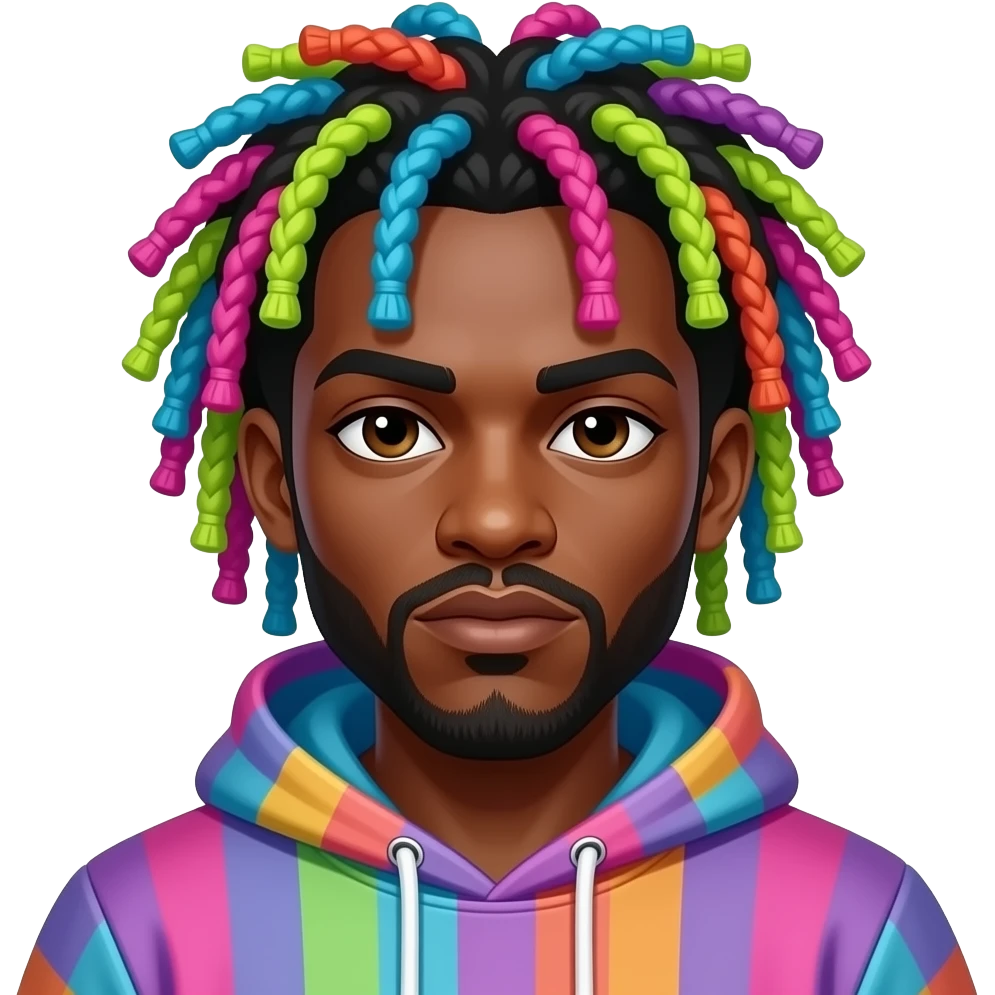 fully neon colored dreadlock hair black skin gangster wearing colorful hood emoji