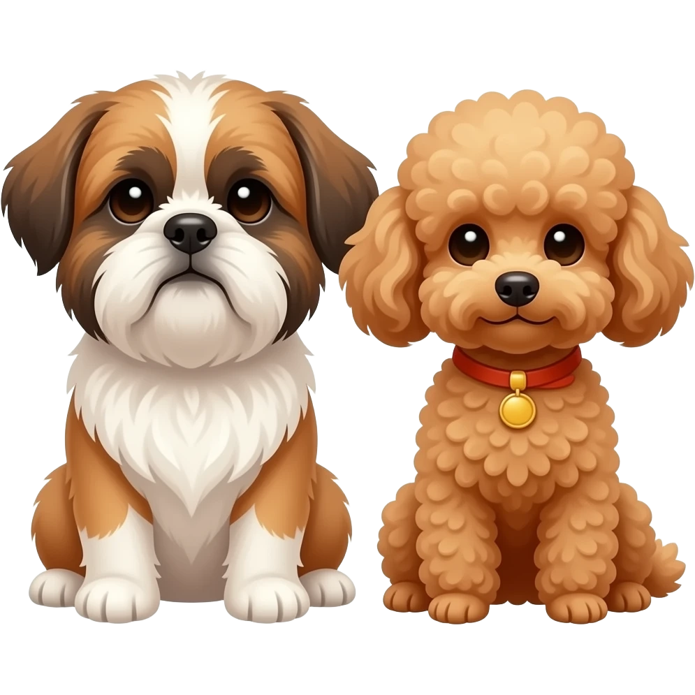 Happy Dark brown and white Shihtzu and light brown toypoodle  sitting emoji