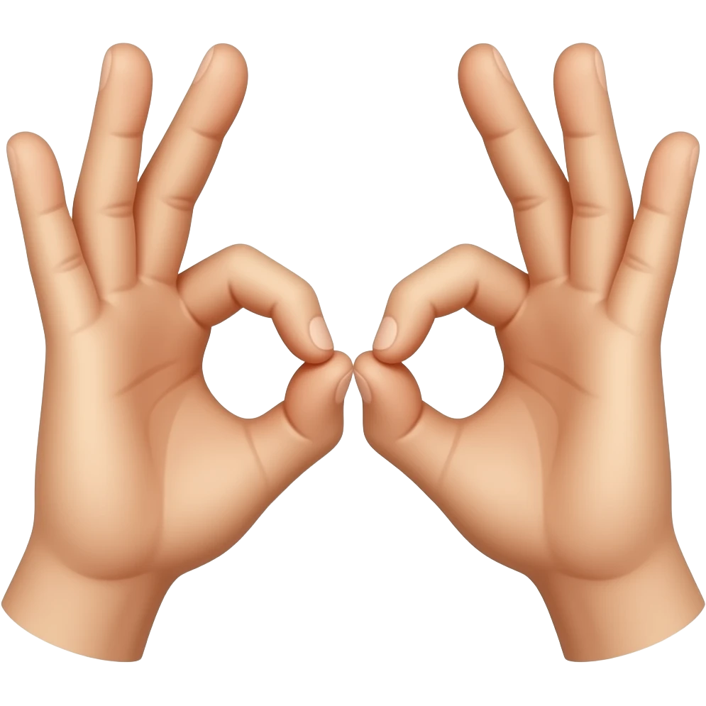 make two okay signs like your using both hands but loop the thumb and pointer fingers together. show only the hands and interlock the pointer fingers and touch the middle fingers together at the top to make a point emoji