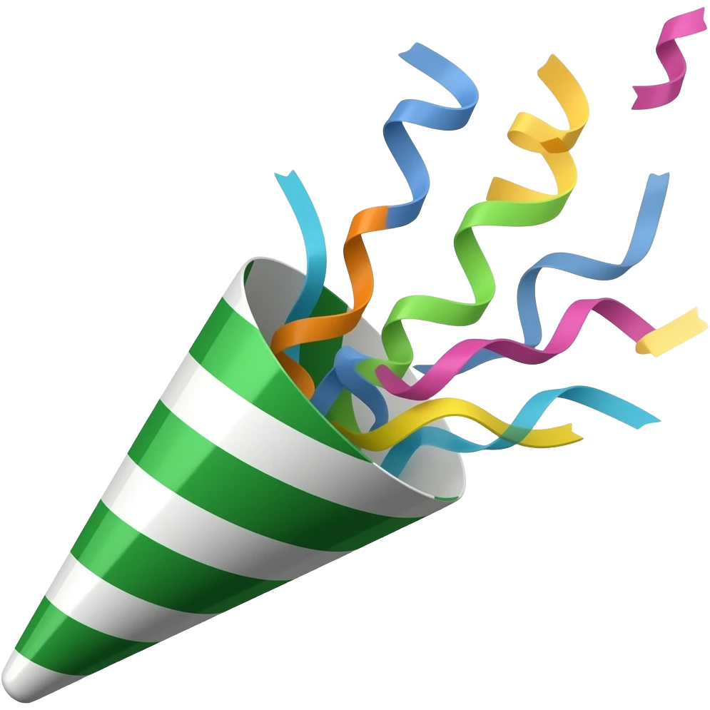 ios emoji style green party popper  with some confetti flying out from inside emoji