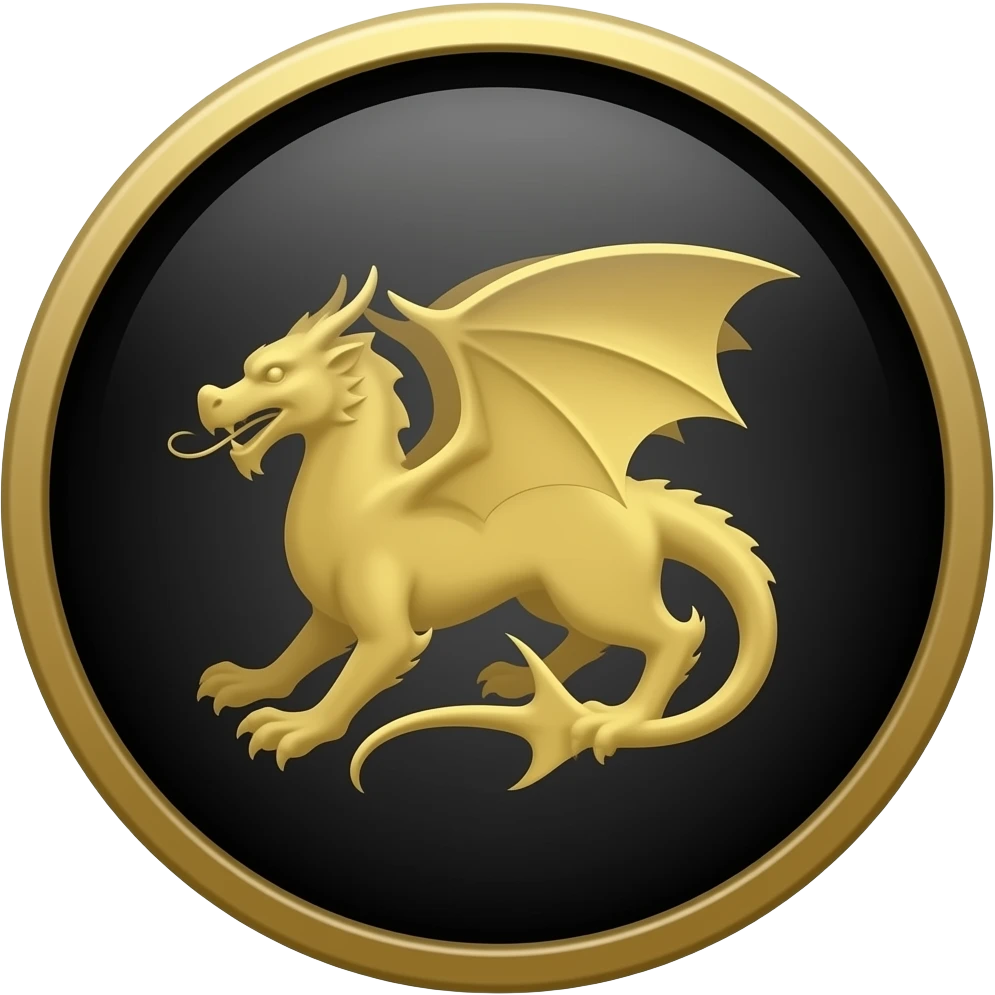 Black and gold badge, dragon emoji