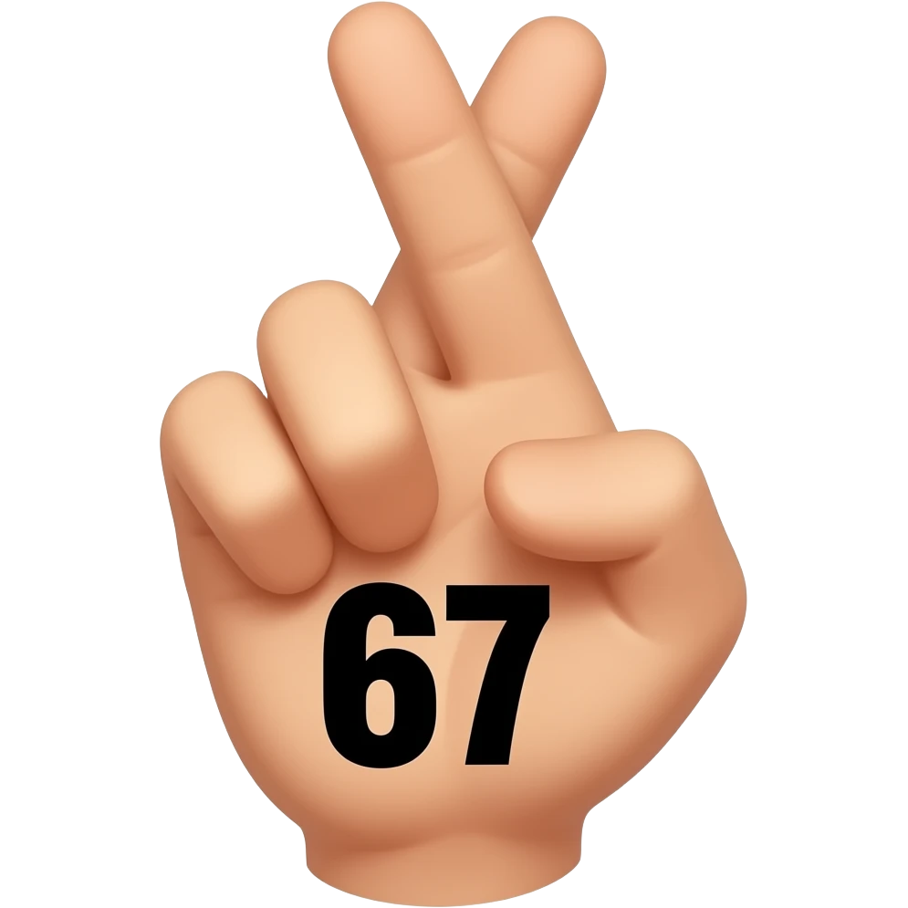 67!/×🤞🏾 emoji
