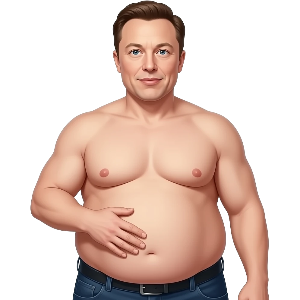 morbidly obese elon musk stroking his bloated belly shirtless emoji