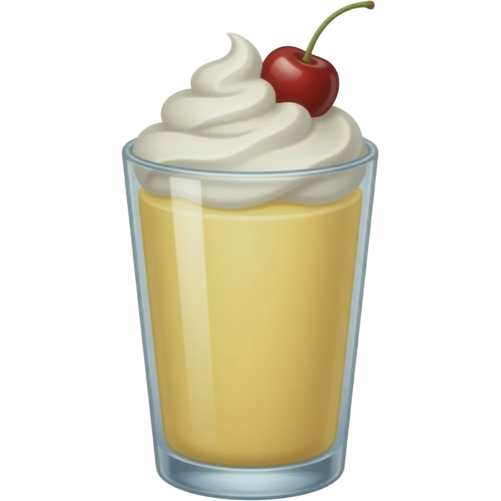 A banana milkshake with whipped cream and a cherry on top emoji