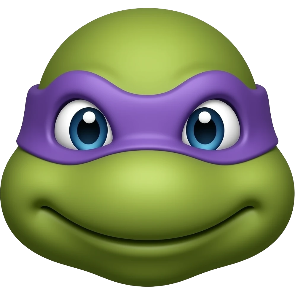 Donatello Ninja Turtle head wearing purple mask with knot on one side emoji