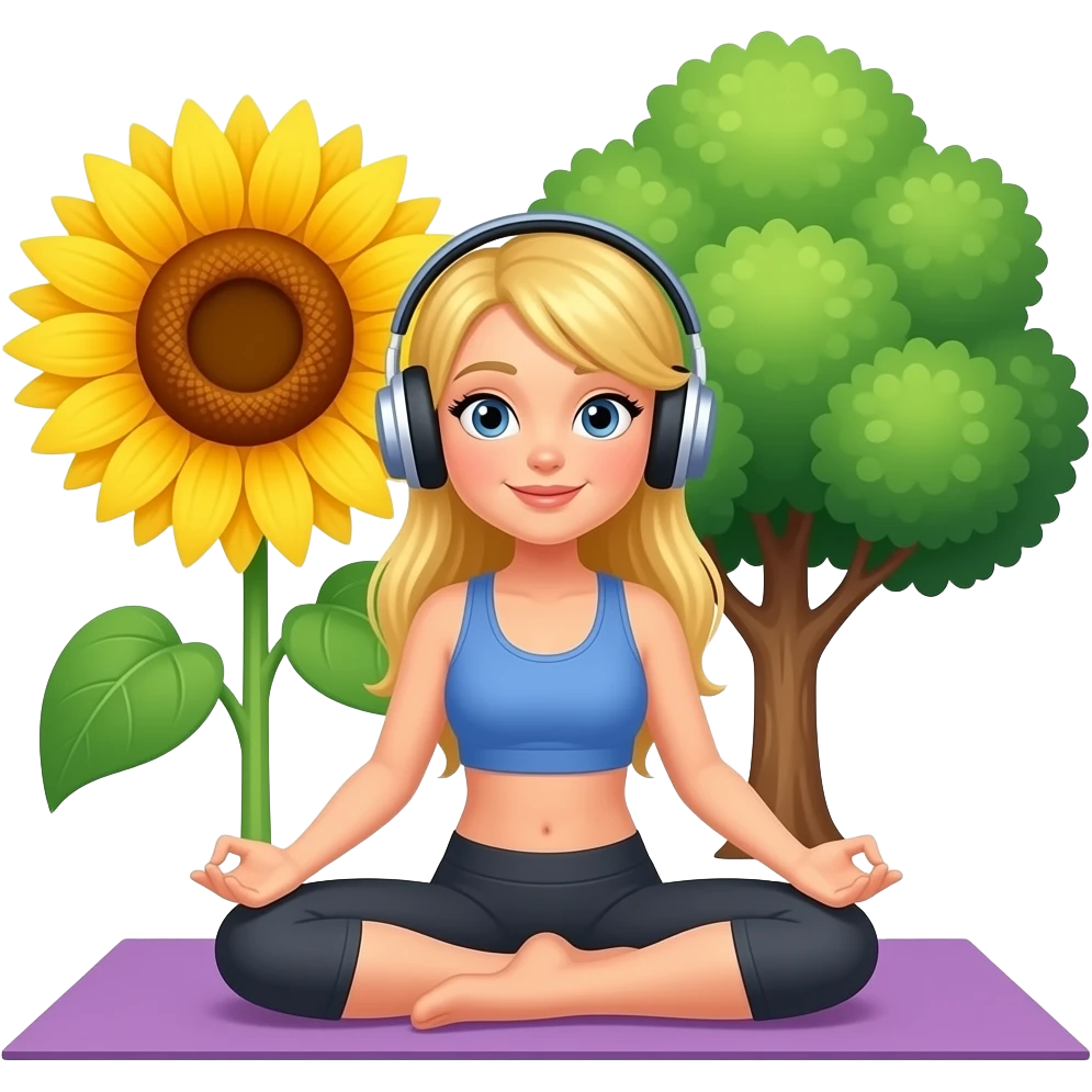 👱🏻‍♀️ 🧘🏼‍♀️🎧🌻🌳 emoji