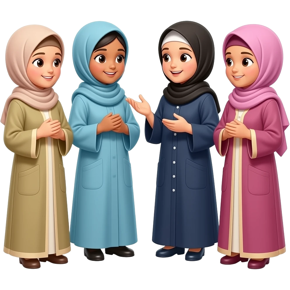 group of hijabi kids standing talkig better abayas emoji