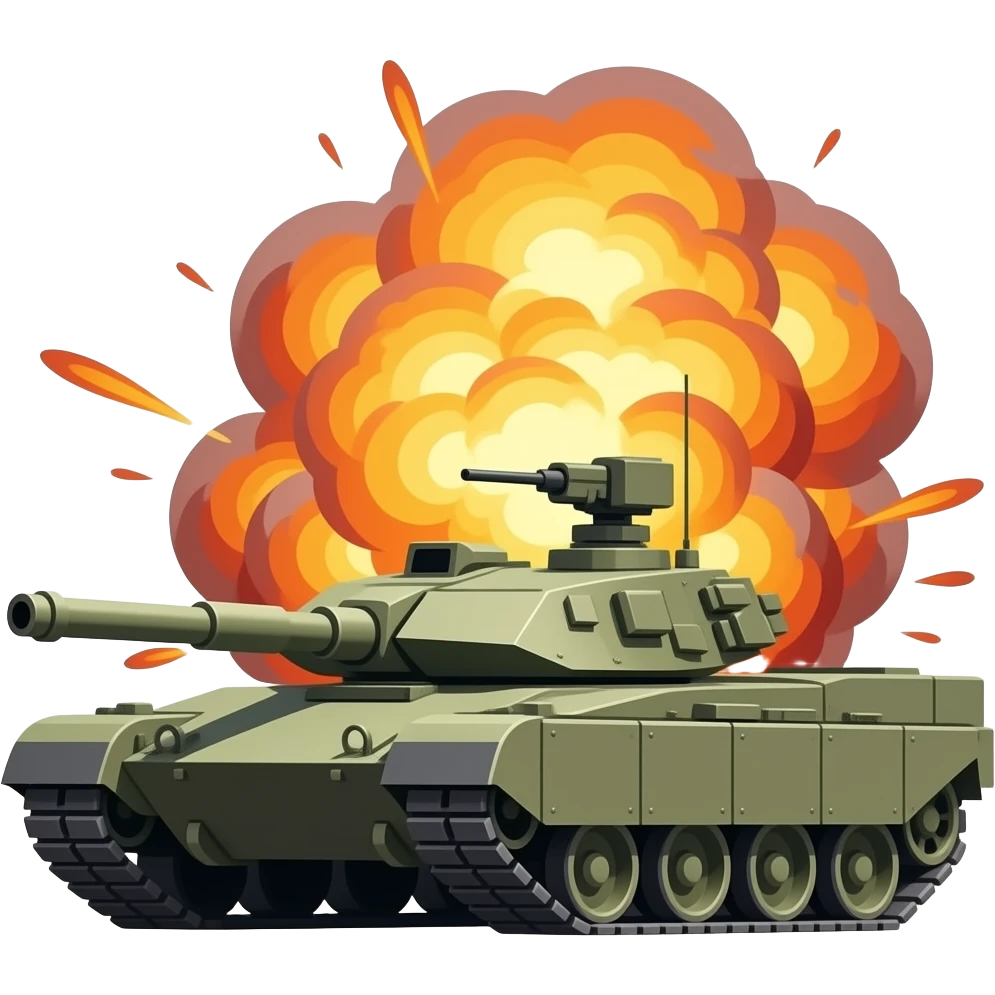 un char modern qui explose suite a un tir emoji