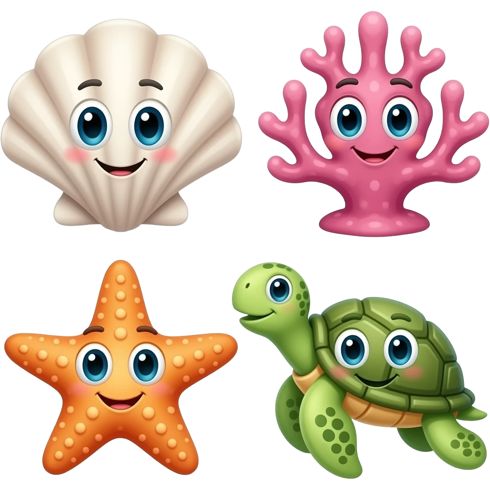 Can you make a set of emotes on sea theme like seashells or coral characters emoji