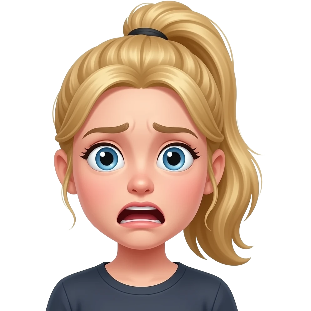 душка с испуганным лицом, волосы светлые- прическа высокий хвост emoji
