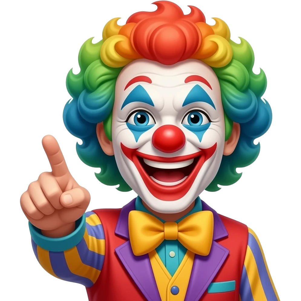 клоун смеется с рукой показывая на тебя emoji