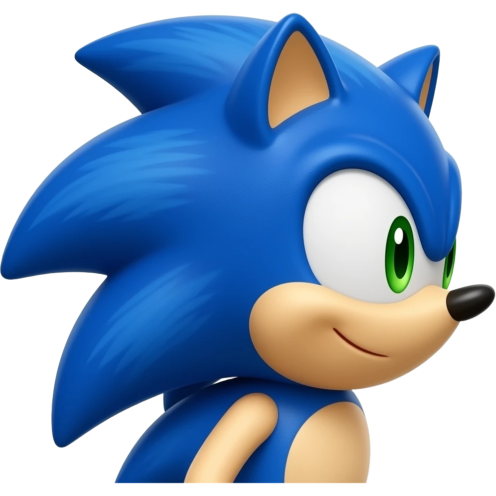 same exact cute 3D blue hedgehog emoji character, right side profile, glossy blue spikes, green eyes, pixar style, smooth 3D emoji render, only camera angle changes, same character identity, same proportions, same colors emoji