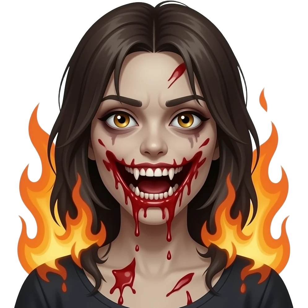 crazy zombie lady on fire slurping brains emoji