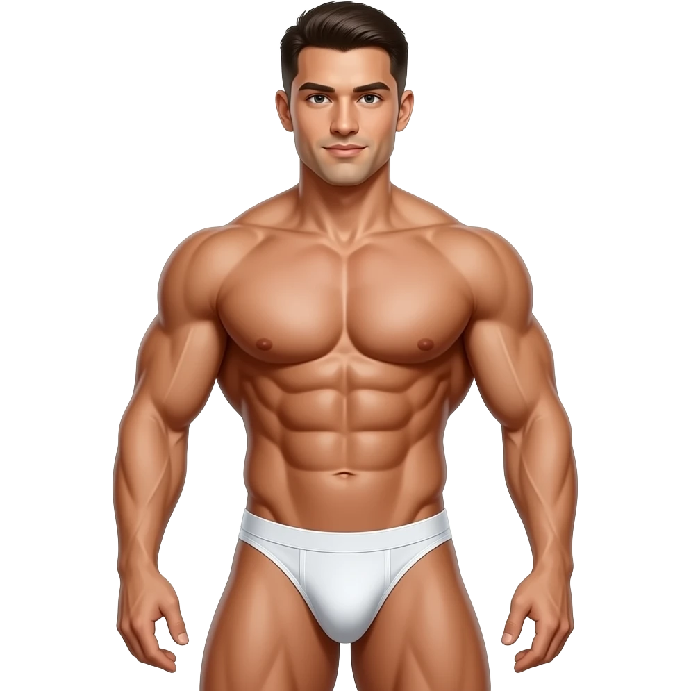 Muscular bodybuilder in classic traditional wide waistband white jockstrap (Not brief style) emoji