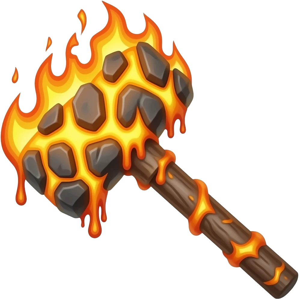 magma long hammer flaming rock emoji