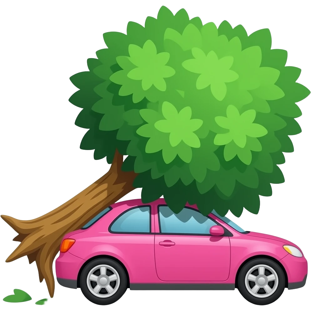 Tree falling on pink car emoji
