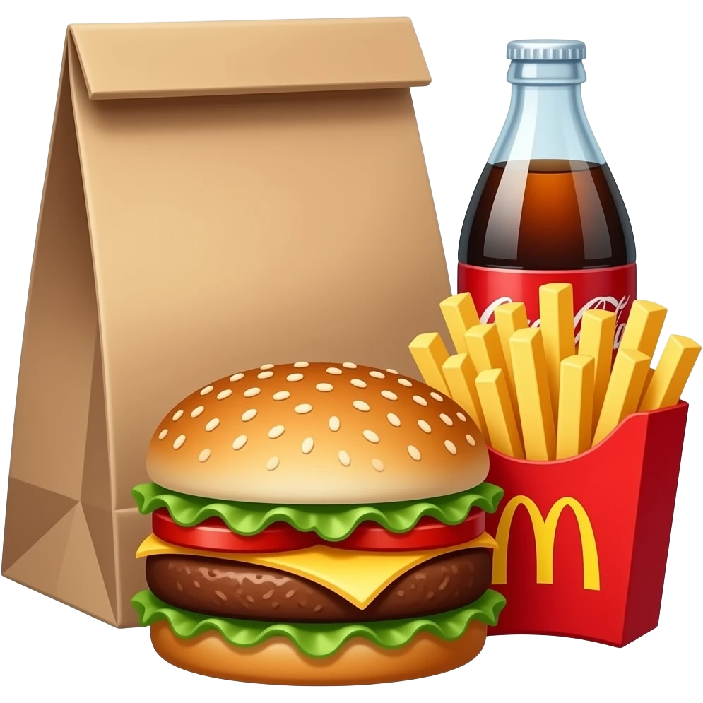paper bag burger, cola, french fries emoji