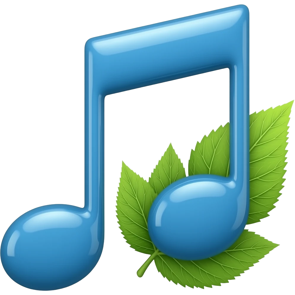double note de musique bleue, avec feuilles à côté de la note à droite, évoquant la nature emoji