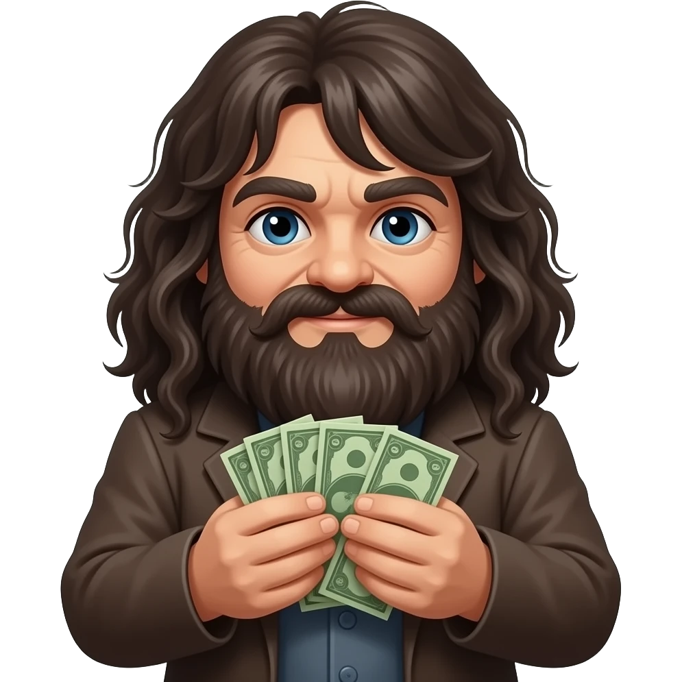 Hagrid with money in his hands with dark hair emoji