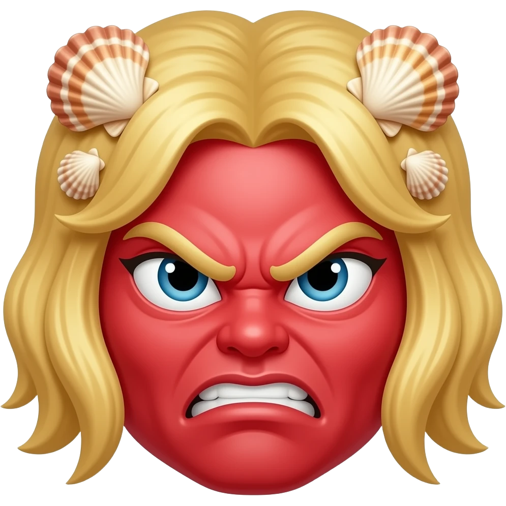 red angry mermaid face with shells in hair blonde emoji