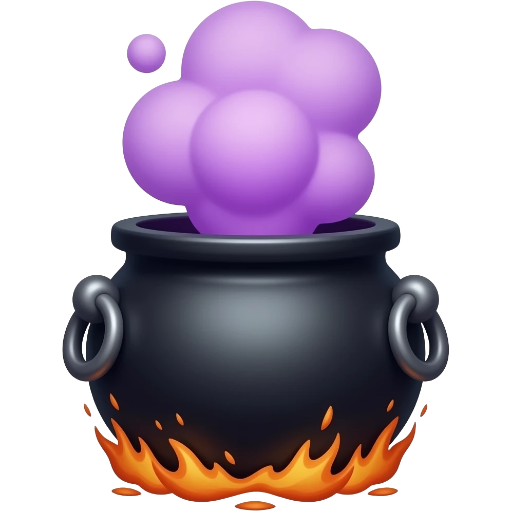 magic witches cauldron with purple smoke emoji