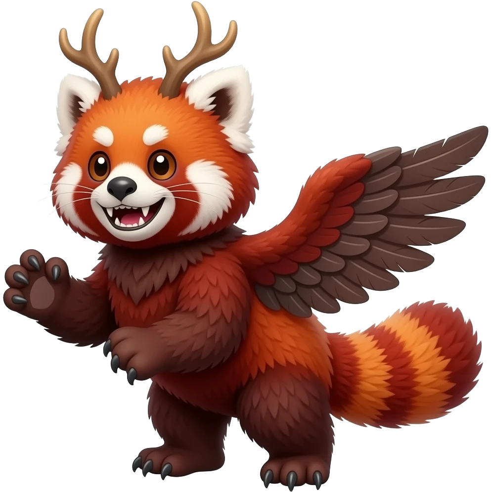 Cute mutant eagle-gryphon-tanuki-red-panda-hybrid with sharp long saber teeth emoji